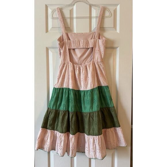 Slate & Willow Tiered Maxi Dress Pink Green Colorblock Sleeveless Size 6 - Picture 5 of 7